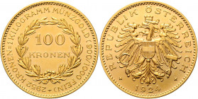 1. Republik 1918 - 1934 - 1938 100 Zollkronen 1924 Wien Her. 2 33,88g vz