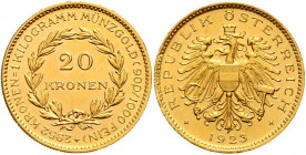 1. Republik 1918 - 1934 - 1938 20 Zollkronen 1923 Wien Her. 3 6,76g vz