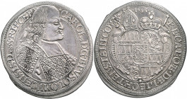 Olmütz Carl II. von Liechtenstein 1664 - 1695 Taler 1695 Kremsier Brustbild nach rechts. Rs: Mitriertes und bekröntes Wappen auf Krummstab und Schwert...