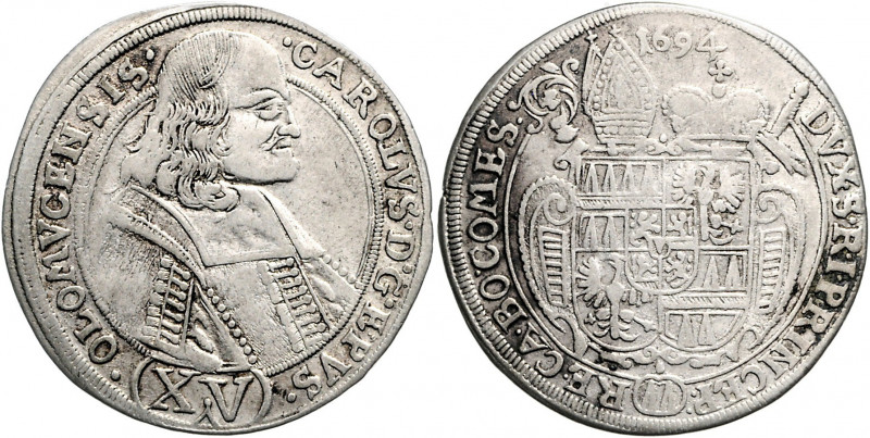 Olmütz Carl II. von Liechtenstein 1664 - 1695 XV Kreuzer 1694 Kremsier Suchomel/...