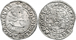 Olmütz Carl II. von Liechtenstein 1664 - 1695 3 Kreuzer 1669 Kremsier Zainende Suchomel/Videman 421 1,61g vz