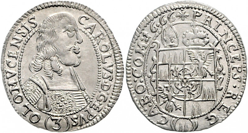 Olmütz Carl II. von Liechtenstein 1664 - 1695 3 Kreuzer 1666 Kremsier Lichnowsky...