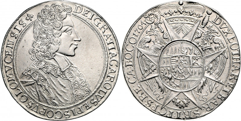 Olmütz Karl III. von Lothringen 1695 - 1711 Taler 1704 Kremsier Henkelspur Lichn...