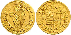 Erzbistum Salzburg Michael von Kuenburg 1554 - 1560 Dukat 1555 Salzburg HZ 453 3,52g vz