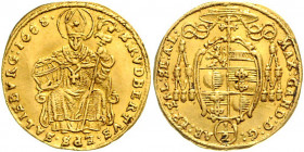 Erzbistum Salzburg Max Gandolph von Küenburg 1668 - 1687 1/2 Dukat 1668 Salzburg gewellt HZ 1960 1,75g ss/vz