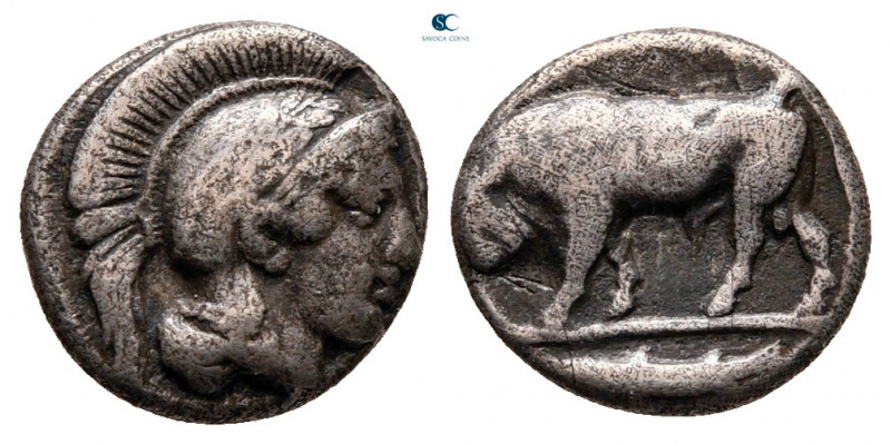 Lucania. Thourioi circa 400-300 BC. 
Diobol AR

11 mm, 1,12 g



nearly v...
