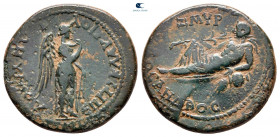 Ionia. Smyrna. Pseudo-autonomous issue. Time of Nero AD 54-68. Tiberius Claudius Hieronymus and Tiberius Claudius Sosandrus, Strategos. Bronze Æ