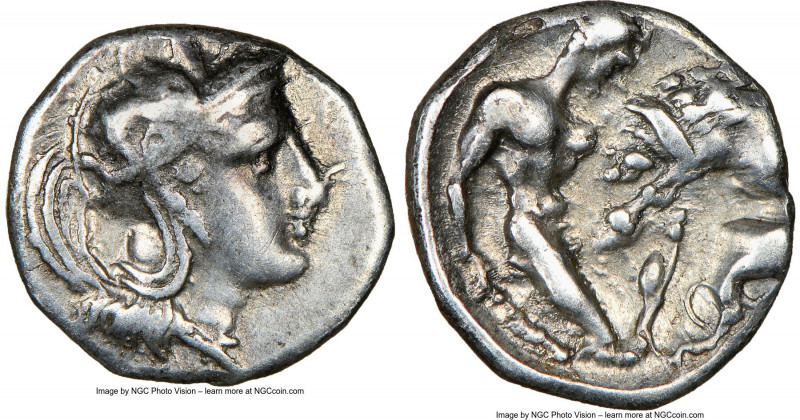 CALABRIA. Tarentum. Ca. 380-280 BC. AR diobol (12mm, 3h). NGC Choice VF. Ca. 325...