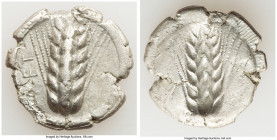 LUCANIA. Metapontum. Ca. 510-470 BC. AR stater (24mm, 7.03 gm, 12h). VF, flan crack, edge chips, crystalized. MET, barley ear of seven grains; lizard ...