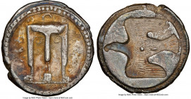 BRUTTIUM. Croton. Ca. 500-480 BC. AR stater or nomos (22mm, 7.25 gm, 4h). NGC (photo-certificate) VF 5/5 - 3/5. ϘPO (retrograde), ornamented sacrifici...