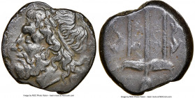 SICILY. Syracuse. Hieron II (ca. 275-215 BC). AE litra (19mm, 12h). NGC Choice VF. Head of Poseidon left, wearing taenia / ΙΕΡΩ-ΝΟΣ, trident head, dol...