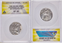 MACEDONIAN KINGDOM. Alexander III the Great (336-323 BC). AR tetradrachm (26mm, 6h). ANACS VF 35. Late lifetime-early posthumous issue of Tyre, uncert...