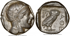 ATTICA. Athens. Ca. 440-404 BC. AR tetradrachm (25mm, 17.21 gm, 5h). NGC Choice AU 5/5 - 4/5. Mid-mass coinage issue. Head of Athena right, wearing cr...