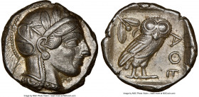 ATTICA. Athens. Ca. 440-404 BC. AR tetradrachm (25mm, 17.20 gm, 11h). NGC AU 5/5 - 4/5. Mid-mass coinage issue. Head of Athena right, wearing crested ...