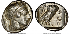ATTICA. Athens. Ca. 440-404 BC. AR tetradrachm (26mm, 17.19 gm, 7h). NGC AU 5/5 - 4/5, brushed. Mid-mass coinage issue. Head of Athena right, wearing ...