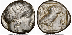 ATTICA. Athens. Ca. 440-404 BC. AR tetradrachm (22mm, 17.17 gm, 12h). NGC Choice XF 3/5 - 4/5. Mid-mass coinage issue. Head of Athena right, wearing c...