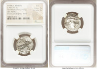 ATTICA. Athens. Ca. 393-294 BC. AR tetradrachm (23mm, 17.01 gm, 7h). NGC AU 4/5 - 2/5. Late mass coinage issue. Head of Athena with eye in true profil...