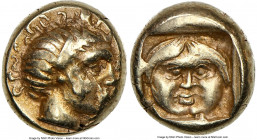 LESBOS. Mytilene. Ca. 454-427 BC. EL sixth-stater or hecte (11mm, 2.56 gm, 12h). NGC Choice VF 3/5 - 5/5. Head of Actaeon right, with wavy hair, stag ...
