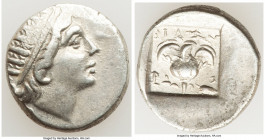CARIAN ISLANDS. Rhodes. Ca. 88-84 BC. AR drachm (15mm, 2.76 gm, 12h). Choice VF, brushed. Plinthophoric standard, Philon, magistrate. Radiate head of ...