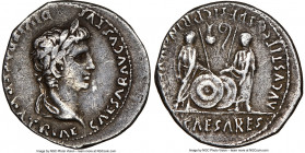 Augustus (27 BC-AD 14). AR denarius (20mm, 9h). NGC Choice VF, marks. Lugdunum, 2 BC-AD 4. CAESAR AVGVSTVS-DIVI F PATER PATRIAE, laureate head of Augu...