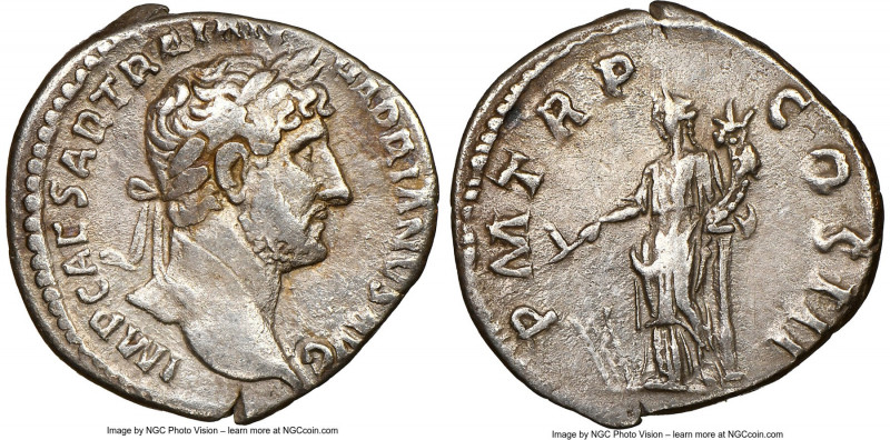 Hadrian (AD 117-138). AR denarius (18mm, 2.84 gm, 7h). NGC VF 5/5 - 3/5. Rome, c...