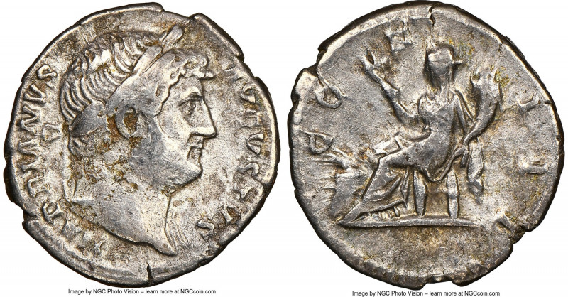 Hadrian (AD 117-138). AR denarius (19mm, 3.21 gm, 6h). NGC VF 5/5 - 2/5. Rome, A...