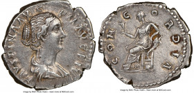 Faustina Junior (AD 147-175/6). AR denarius (18mm, 3.29 gm, 6h). NGC Choice XF 5/5 - 4/5, brushed. Rome, AD 154-156. FAVSTINA AVG-PII AVG FIL, draped ...