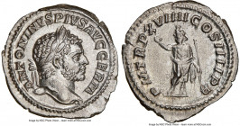 Caracalla (AD 198-217). AR denarius (20mm, 2.96 gm, 1h). NGC MS 5/5 - 3/5, brushed. Rome, AD 216. ANTONINVS PIVS AVG GERM, laureate head of Caracalla ...
