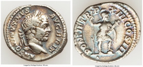 Caracalla (AD 198-217). AR denarius (19mm, 2.98 gm, 12h). Fine. Rome, AD 210. ANTONINVS PIVS AVG BRIT, laureate head of Caracalla right / PONTIF TR P ...