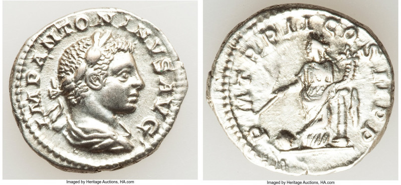 Elagabalus (AD 218-222). AR denarius (19mm, 3.07 gm, 12h). AU. Rome, AD 219. IMP...