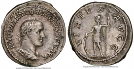 Gordian II Africanus (March-April AD 238). AR denarius (20mm, 3.23 gm, 7h). NGC Choice VF 5/5 - 4/5. Rome. IMP M ANT GORDIANVS AFR AVG, laureate, drap...