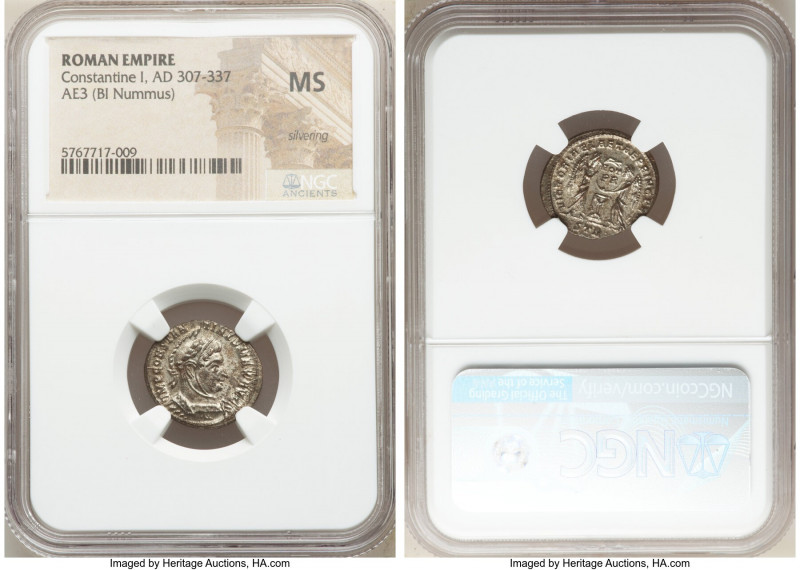 Constantine I the Great (AD 307-337). AE3 or BI nummus (18mm, 7h). NGC MS, Silve...