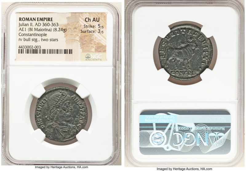 Julian II (AD 360-363). AE1 or BI maiorina (28mm, 8.24 gm, 6h). NGC Choice AU 5/...