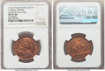 Louis XV copper "Wars of the Year" Jeton 1726-Dated MS63 Red and Brown NGC, Feuardent-788 var. Edge: hand indicating restrike. LUD XV D G FR ET NAV RE...