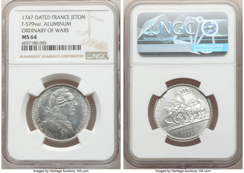 Louis XV aluminum "Ordinary of Wars" Jeton 1747-Dated MS64 NGC, Feuardent-579 va...