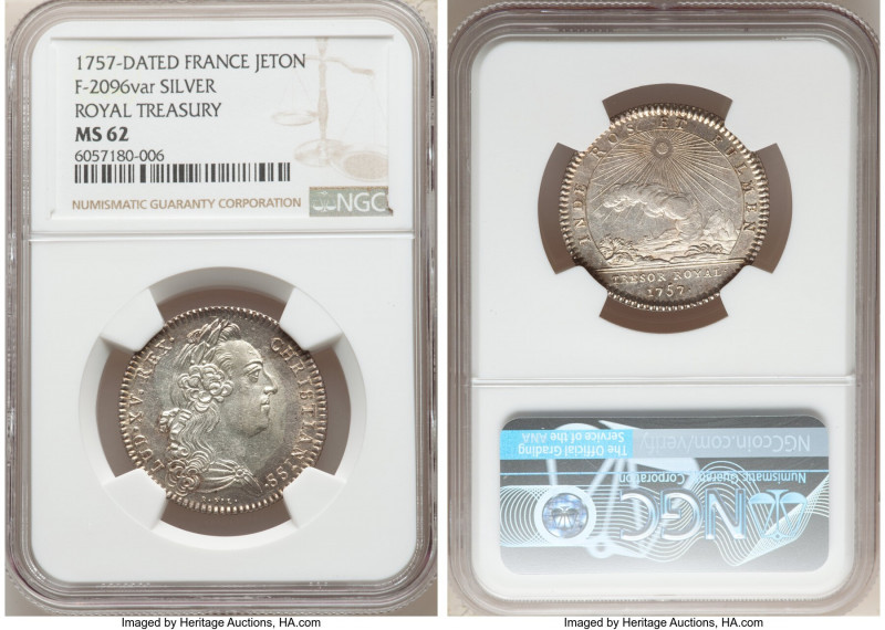 Louis XV silver "Royal Treasury" Jeton 1757-Dated MS62 NGC, Feuardent-2096 var. ...