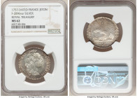 Louis XV silver "Royal Treasury" Jeton 1757-Dated MS62 NGC, Feuardent-2096 var. LUD XV REX CHRISTIANISS His laureate bust right / INDI ROS ET FULMEN T...