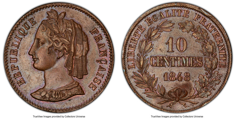 Republic Specimen Essai 10 Centimes 1848 SP62 Brown PCGS, Maz-1362. Heavy Planch...