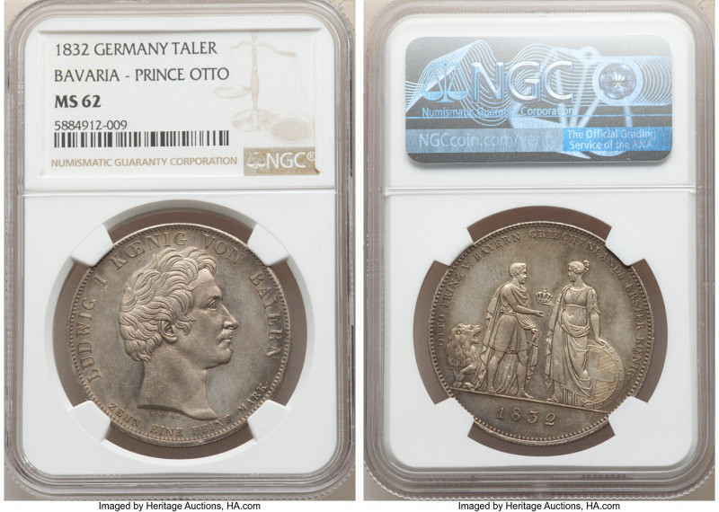 Bavaria. Ludwig I Taler 1832 MS62 NGC, KM761. Prince Otto first king of Greece. ...