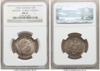 Saxony. Georg 2 Mark 1902-E MS67 NGC, Muldenhutten mint, KM1255. Albert's death commemorative. Gray toning with multi-colored accents. 

HID09801242...