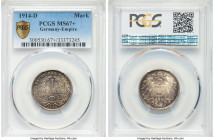 Wilhelm II 3-Piece Lot of Certified Assorted Marks PCGS, 1) Mark 1914-D - MS67+, Munich mint, KM14 2) Mark 1914-D - MS67, Munich mint, KM14 3) 1/2 Mar...