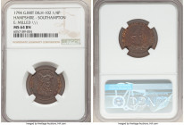 Hampshire. Southhampton copper Farthing Token 1794 MS64 Brown NGC, D&H-102. Edge: Milled. ADML EARL HOWE His capped bust right / GLORIOUS FIRST OF JUN...