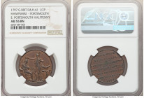 Hampshire. Portsmouth copper 1/2 Penny Token 1797 AU55 Brown NGC, D&H-61. Neptune placing wreath on head of seated Sir John Jervis / SR. JOHN JERVIS /...