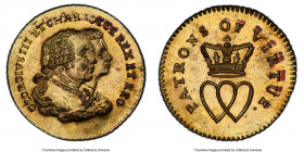 Middlesex. George III gilt copper Farthing Token ND (c. 1790) MS63 PCGS, D&H-1138. GEORGIVS III ET CHARLOTTE REX ET REG Their conjoined busts right / ...