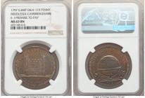 Middlesex. Cambridgeshire copper Penny Token 1797 MS63 Brown NGC, D&H-119. Edge: I PROMISE TO PAY. TRINITY COLLEGE GATE Castle wall, in exergue. Jacob...