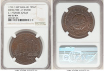 Middlesex. Cheshire copper Penny Token 1797 MS65 Brown NGC, D&H-121. Edge: I PROMISE TO PAY. CHESTER CASTLE flag flying above walls, Jacobs below / BR...