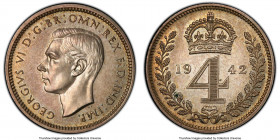 George VI 4-Piece Certified Prooflike Maundy Set 1942 PCGS, 1) Penny - PL65, S-4090 2) 2 Pence - PL64, S-4089 3) 3 Pence - PL65, S-4088 4) 4 Pence - P...