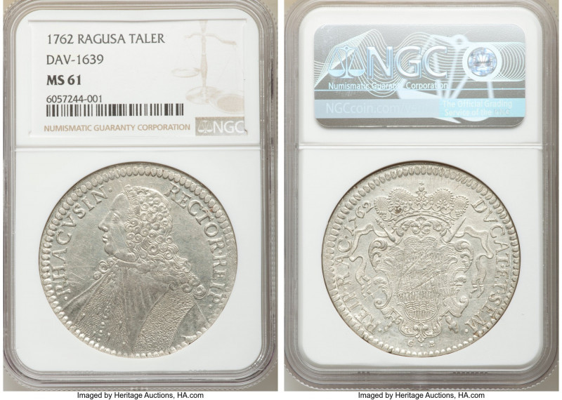 Republic Tallero 1762 MS61 NGC, KM18. DAV-1639. Adjustments both sides mentioned...