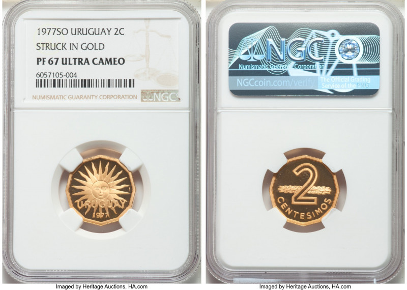 Republic gold Proof Pattern 2 Centesimos 1977-So PR67 Ultra Cameo NGC, Santiago ...