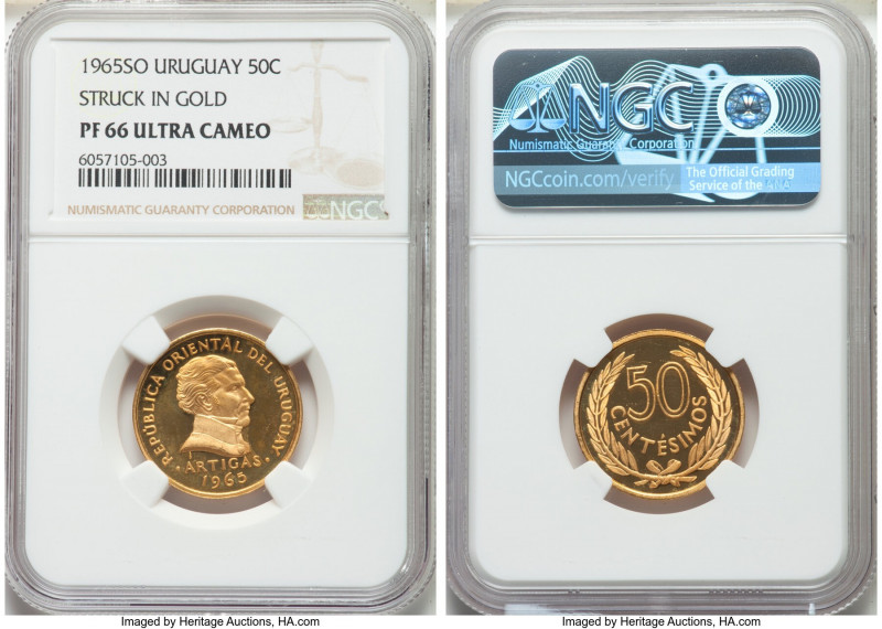 Republic gold Proof Pattern 50 Centesimos 1965-SO PR66 Ultra Cameo NGC, Santiago...